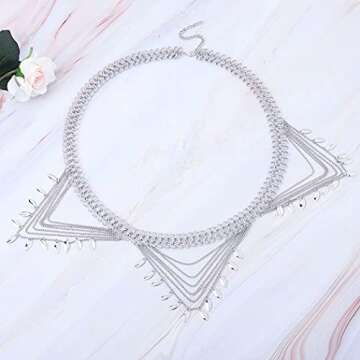 Victray Women Belly Waist Chain Sequins Body Chains Fashion Waist Jewelry Body Jewelry Accessory (Silver)