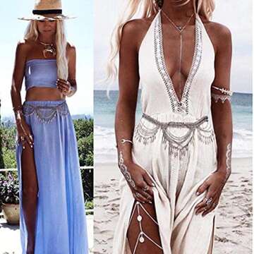 Victray Women Belly Waist Chain Sequins Body Chains Fashion Waist Jewelry Body Jewelry Accessory (Silver)