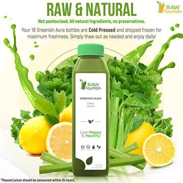 Celery Juice Cleanse by Raw Fountain, All Natural Raw, Cold Pressed Juices, Morning Detox Cleanse, 18 Bottles 12oz, 3 Bonus Ginger Shots