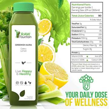 Celery Juice Cleanse by Raw Fountain, All Natural Raw, Cold Pressed Juices, Morning Detox Cleanse, 18 Bottles 12oz, 3 Bonus Ginger Shots