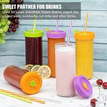 Glass Drinking Bottle Travel Drinking Jars 6 Pack, 16oz Mason Jars Regular Mouth Beverage Bottle with Airtight Lids &Straws, Reusable Water Bottle Skinny Tumbler for Juice/Smoothies,/Kombucha/Tea/Milk