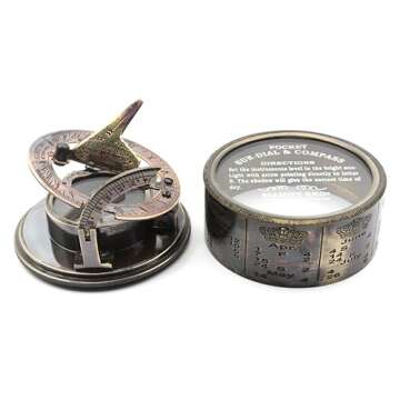 Vintage Compass NAVIGATIONAL Instrument - Marine Sundial Compass with Leather Case & Calendar Engraved Baptism Gifts with Leather Case for Loved Ones, Son, Love, Partner