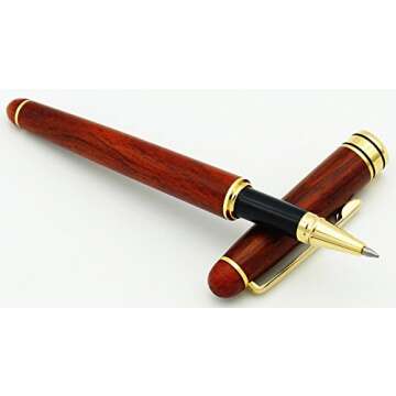 IDEAPOOL Genuine Rosewood Ballpoint Pen Writing Set - Extra 2 Black Ink Refills - Fancy Nice Gift Wo...