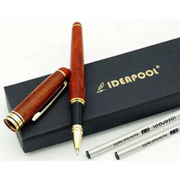 IDEAPOOL Genuine Rosewood Ballpoint Pen Writing Set - Extra 2 Black Ink Refills - Fancy Nice Gift Wooden Pen Set for Signature Executive Business Journaling