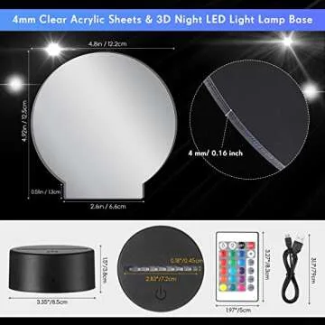 12 Pieces Clear Acrylic Sheets and 12 Pieces 3D Night LED Light Lamp Base with Remote Control and US...