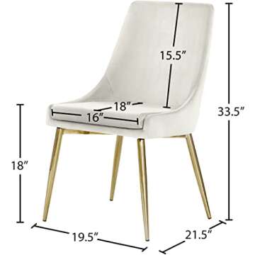 Meridian Furniture Karina Collection Modern | Contemporary Velvet Upholstered Dining Chair with Sturdy Metal Legs, Set of 2, 19.5" W x 21.5" D x 33.5" H, Cream