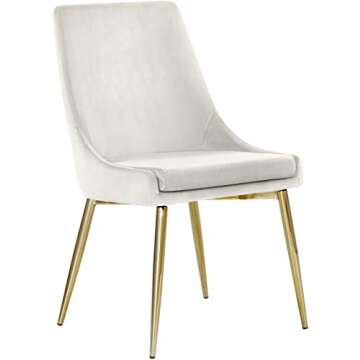 Meridian Furniture Karina Collection Modern | Contemporary Velvet Upholstered Dining Chair with Sturdy Metal Legs, Set of 2, 19.5" W x 21.5" D x 33.5" H, Cream