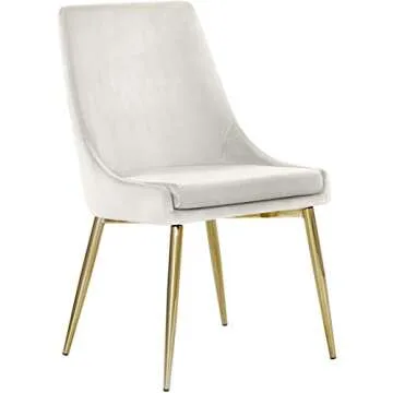 Meridian Furniture Karina Collection Modern | Contemporary Velvet Upholstered Dining Chair with Sturdy Metal Legs, Set of 2, 19.5" W x 21.5" D x 33.5" H, Cream