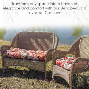 RSH DECOR: Tufted U-Shapes & Lumbars Set of 4 | 19” x 19” & 20" x 12" | Water-Resistant Spun Fabric | Outdoor Wicker Cushions & Support Pillows for Patio Furniture |