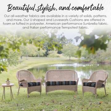 RSH DECOR: Tufted U-Shapes & Lumbars Set of 4 | 19” x 19” & 20" x 12" | Water-Resistant Spun Fabric | Outdoor Wicker Cushions & Support Pillows for Patio Furniture |