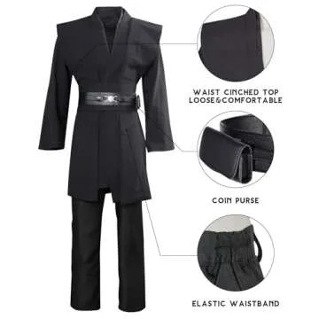 Wecos Tunic Hooded Robe Knight Costume Outfits Halloween Cosplay Costume for Mens Three Versions
