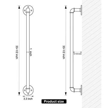 HouseAid Industrial Pipe Towel Rack, Farmhouse Bathroom Towel Storage Holder, Vintage Style Towel Organization, Wall Mounted, Matte Black
