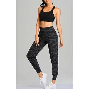 Oalka Women's Joggers High Waist Yoga Pockets Sweatpants Sport Workout Pants Multi Grey Camo L
