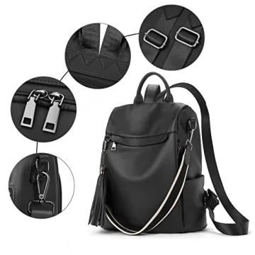 Telena Backpack Purse for Women, PU Leather Anti Theft Travel Backpack Purse Shoulder Bags with Tassel Pure Black