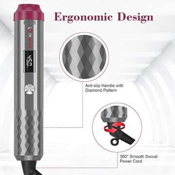 IG INGLAM Professional 8-in-1 Curling Iron Wand Set, Instant Heat Up Hair Curler with 8 Interchangeable Ceramic Barrels (0.5''-1.25''), Adjustable Temperature for All Hair Types, Rock Grey & Purple