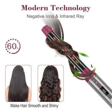 IG INGLAM Professional 8-in-1 Curling Iron Wand Set, Instant Heat Up Hair Curler with 8 Interchangeable Ceramic Barrels (0.5''-1.25''), Adjustable Temperature for All Hair Types, Rock Grey & Purple