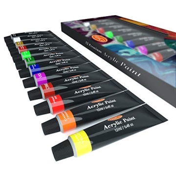 Acrylic Paint Set of 12 Expert Colors 12ml Tubes（0.4fl oz).Non Toxic Pigment Paints for Artist,Hob...