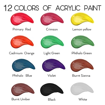 HissiCo Acrylic Paint Set of 12 Non-Toxic Colors