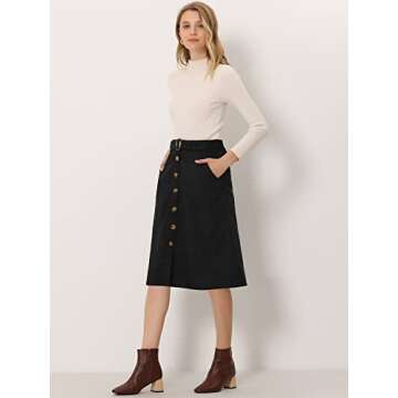 Allegra K Stylish High Waist A-Line Corduroy Midi Skirt