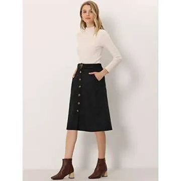 Allegra K Stylish High Waist A-Line Corduroy Midi Skirt