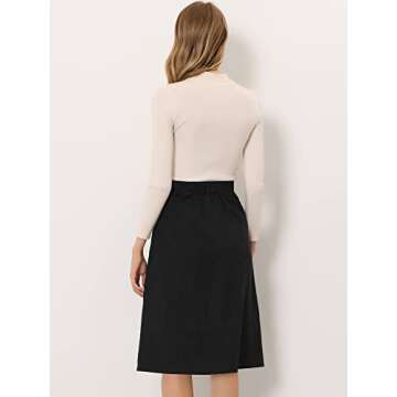 Allegra K Stylish High Waist A-Line Corduroy Midi Skirt