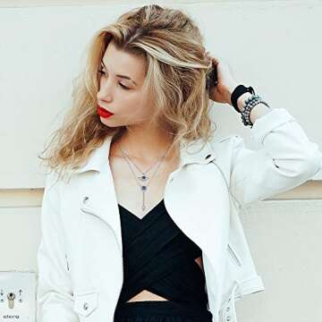 Layered Evil Eye Necklace for Women S925 Sterling Silver Multilayer Dangle Long Y Dainty Necklaces T...