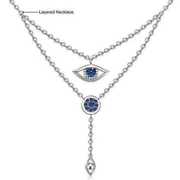 Layered Evil Eye Necklace for Women S925 Sterling Silver Multilayer Dangle Long Y Dainty Necklaces Tiny Double Layering Choker Protection Gifts