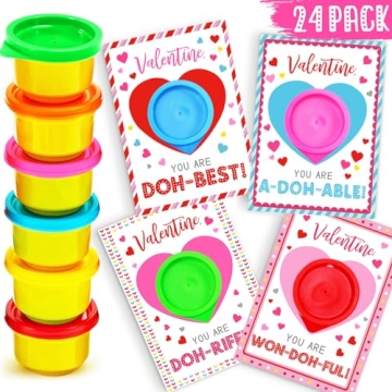 ORIENTAL CHERRY Valentines Day Gifts for Kids - 24 Pack Valentines Cards With Playdough for Kids Cla...