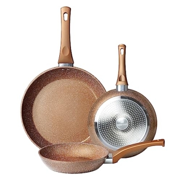 Innerwell Nonstick Frying Pan Set - 3 Piece Granite Induction Cookware with Marble Texture