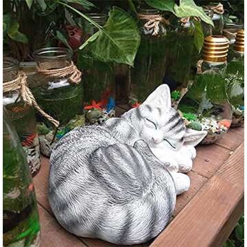 EatingBiting 9.8" Large Outdoor Garden Lawn Statue Ornament Sculpture Sleeping Kitten Cat Decor Memo...
