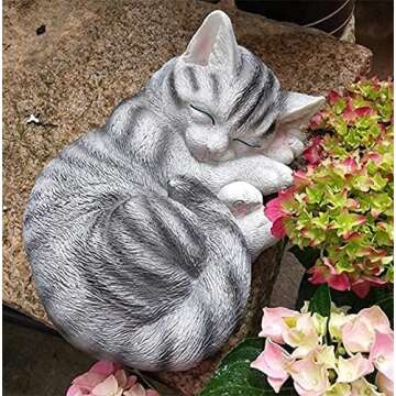 EatingBiting 9.8" Large Outdoor Garden Lawn Statue Ornament Sculpture Sleeping Kitten Cat Decor Memorial Outdoor Statue Remembrance Animal Sculpture Grave Marker Stone Figurine to Honor Cherished Pet