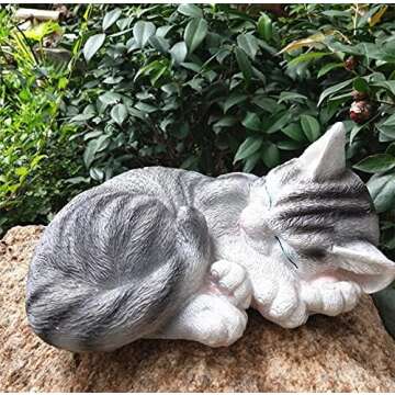 EatingBiting 9.8" Large Outdoor Garden Lawn Statue Ornament Sculpture Sleeping Kitten Cat Decor Memorial Outdoor Statue Remembrance Animal Sculpture Grave Marker Stone Figurine to Honor Cherished Pet
