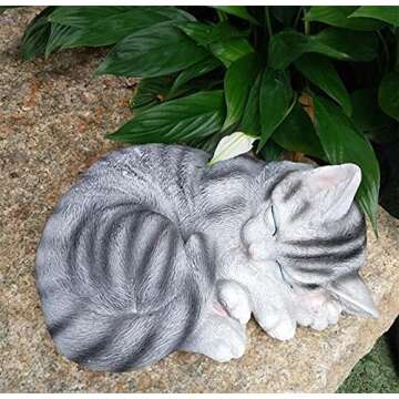 EatingBiting 9.8" Large Outdoor Garden Lawn Statue Ornament Sculpture Sleeping Kitten Cat Decor Memorial Outdoor Statue Remembrance Animal Sculpture Grave Marker Stone Figurine to Honor Cherished Pet