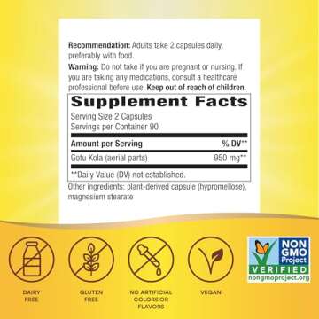 Nature's Way Gotu Kola - 950 mg per 2-capsule serving - Supports Vitality & Longevity* - Gluten & Da...