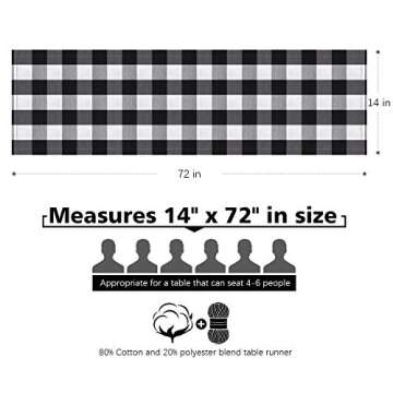 Syntus 14 x 72 inch Buffalo Check Table Runner Cotton-Polyester Blend Handmade Black and White Plaid...