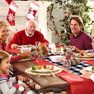 Syntus 14 x 72 inch Buffalo Check Table Runner Cotton-Polyester Blend Handmade Black and White Plaid for Family Dinner, Outdoor or Indoor Parties, Thanksgiving, Christmas & Gathering