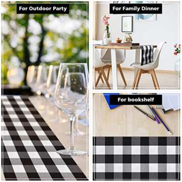 Syntus 14 x 72 inch Buffalo Check Table Runner Cotton-Polyester Blend Handmade Black and White Plaid for Family Dinner, Outdoor or Indoor Parties, Thanksgiving, Christmas & Gathering