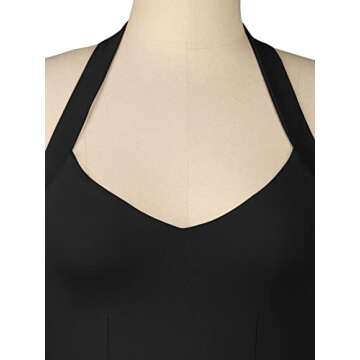 REORIA Double Lined Sexy Halter Tops for Women V Neck Sleeveless Cami Y2K Trendy Crop Tank Tops for Going Out Teen Girl Clothes Black Medium