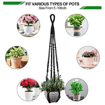 RIFNY Macrame Plant Hanger for 5 to 10 Inch Plant Pots, 35 Inch Woven Rope Hanger Kits with Hooks and Wood Beads, Hanging Planter Basket for Indoor Boho Home Decor (Black, 2 Pack)