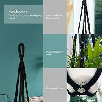 RIFNY Macrame Plant Hanger for 5 to 10 Inch Plant Pots, 35 Inch Woven Rope Hanger Kits with Hooks and Wood Beads, Hanging Planter Basket for Indoor Boho Home Decor (Black, 2 Pack)