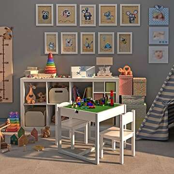 4NM 3 in 1 Kids Table Set for 2, Children Table and Chairs, Toddler Play Activity Table with Hidden ...