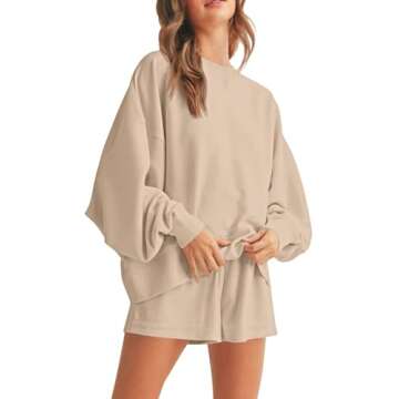 Tankaneo Women's Pajamas Set Lounge Wear Sets Long Sleeve Sweatsuit Matching 2 Piece Outfits Casual Pullover Sets Khaki