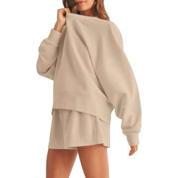 Tankaneo Women's Pajamas Set Lounge Wear Sets Long Sleeve Sweatsuit Matching 2 Piece Outfits Casual Pullover Sets Khaki