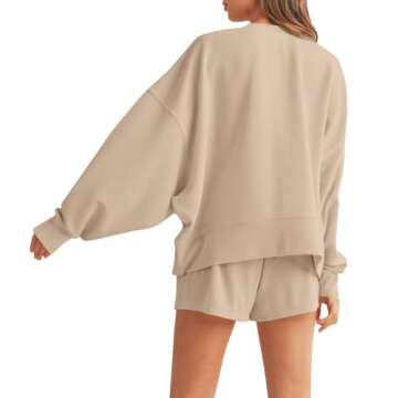 Tankaneo Women's Pajamas Set Lounge Wear Sets Long Sleeve Sweatsuit Matching 2 Piece Outfits Casual Pullover Sets Khaki