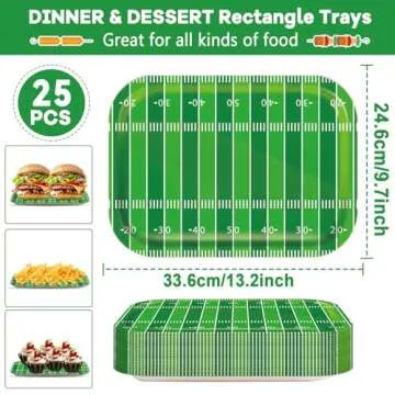 Qyeahkj 25 Counts Football Party Paper Plates 9.7" x 13.2" Large Disposable Football Party Decoratio...