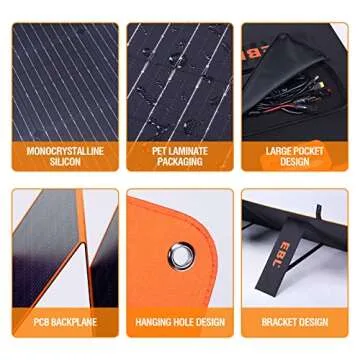 EBL 200W Portable Solar Panel for Power Station, Waterproof IP65 Foldable Solar Panel with MC-4 Anderson Output Connector for RV, Camping, Blackout