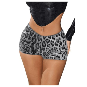 SHENHE Women's Glitter Sequin Leopard Shorts | Low Rise Sexy Rave Club Hot Pants
