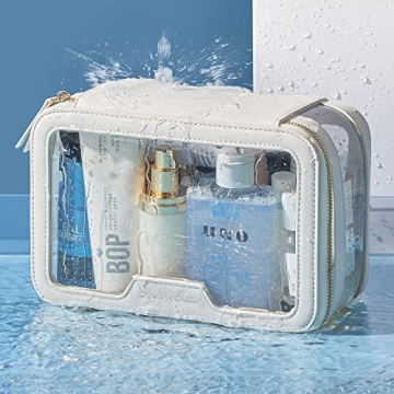 Rownyeon Clear Makeup Case Toiletry Bag Multipurpose Travel Makeup Train Case Portable Cosmetic Organizer Transparent Storage Bag White