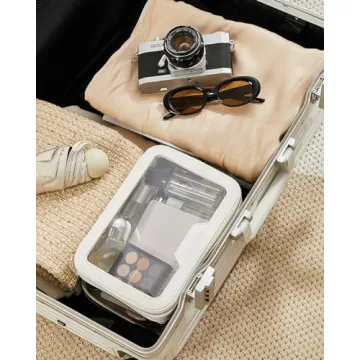 Rownyeon Clear Makeup Case Toiletry Bag Multipurpose Travel Makeup Train Case Portable Cosmetic Organizer Transparent Storage Bag White