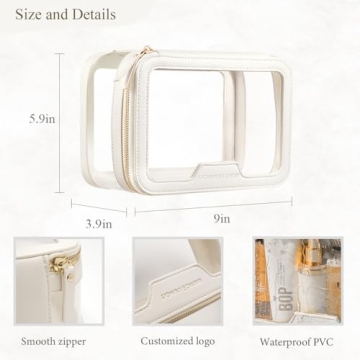 Rownyeon Clear Makeup Case Toiletry Bag Multipurpose Travel Makeup Train Case Portable Cosmetic Organizer Transparent Storage Bag White